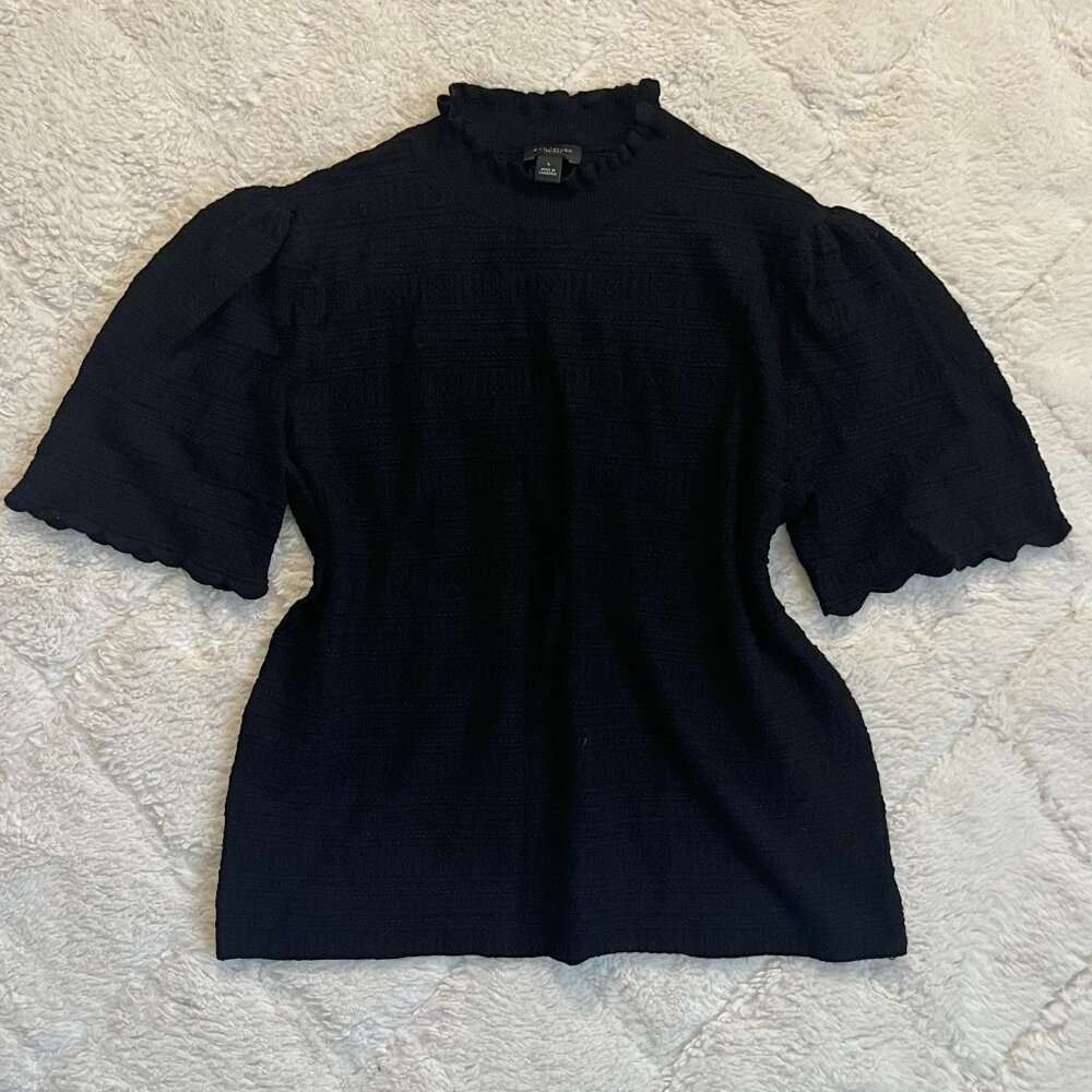 Black Knit Sweater Short Sleeve Top